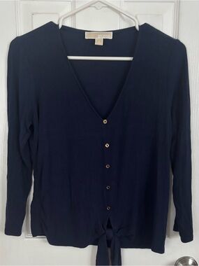 Michael Kors Navy Blue V-Neck Button Top